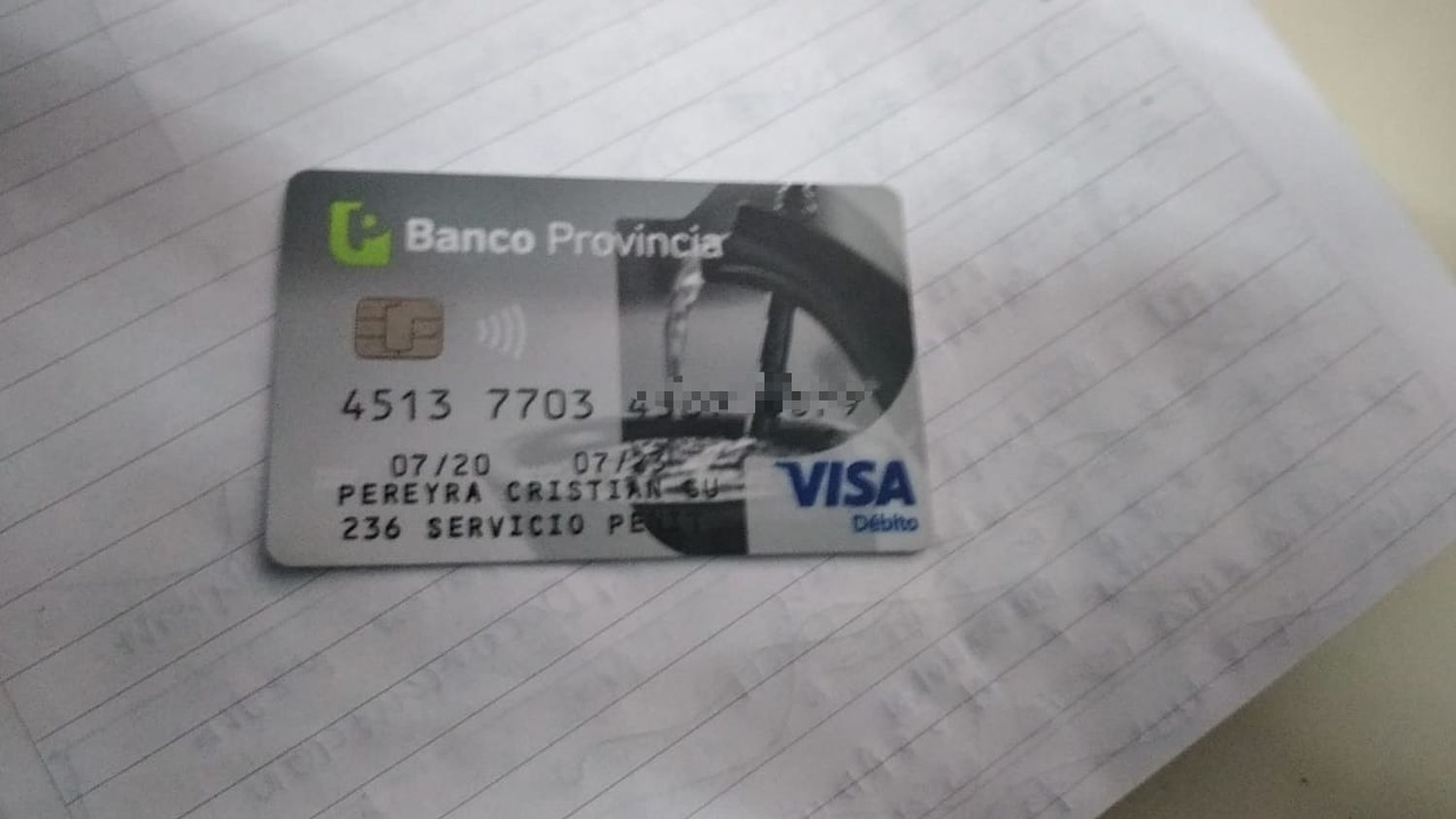 Encontraron tarjeta a nombre de Cristian Pereyra