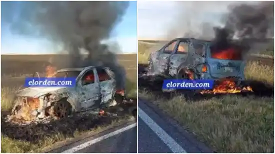 Incendio en Ruta 72: Un Mercedes Benz quedó destruido a pocos kilómetros de Coronel Dorrego