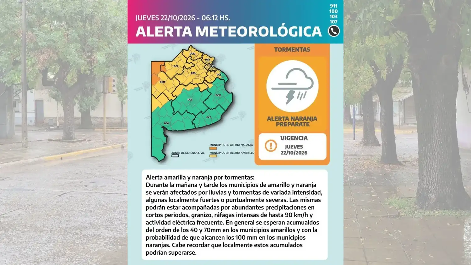 Defensa Civil alerta amarilla 261022