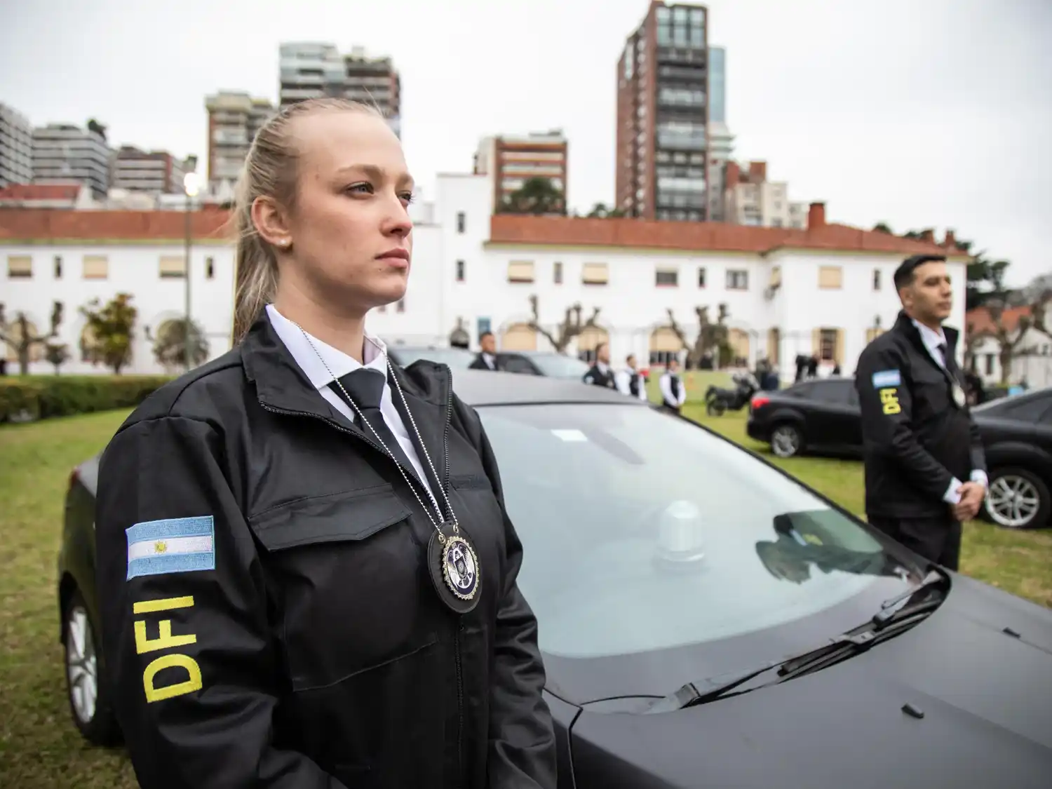 Los agentes del flamante DFI durante el anuncio de Milei y Bullrich