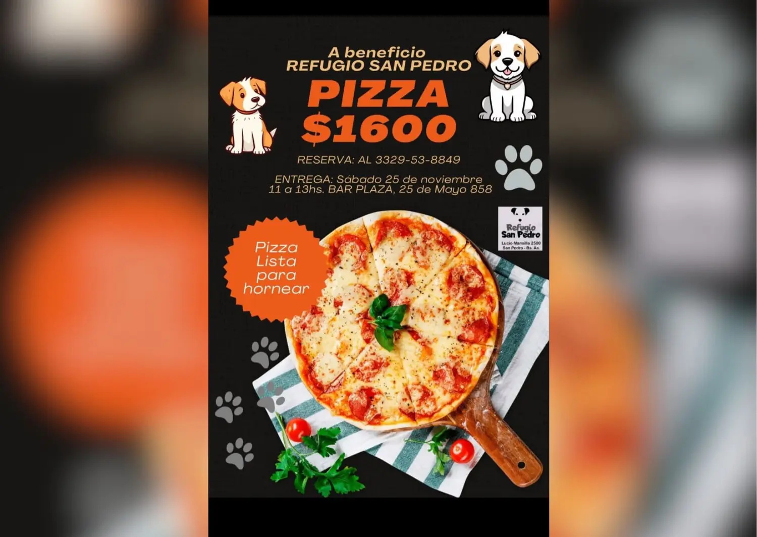 Pizzas a beneficio del refugio