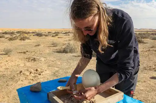 Su proximidad al fuego, junto con piedras, pedernal, herramientas y fragmentos de cerámica, implica que los huevos debían cocinarse, dijo Davis..