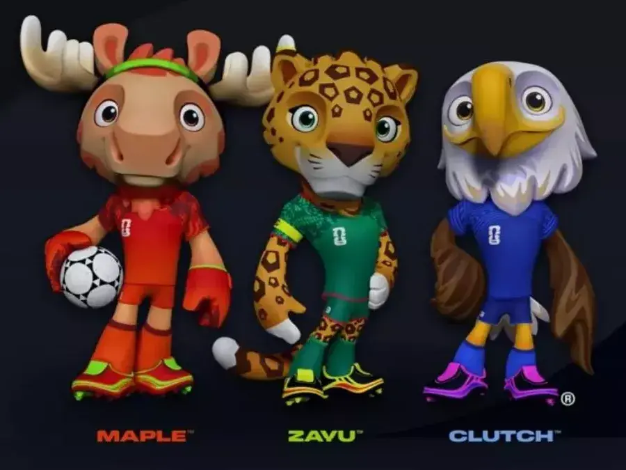 Maple (alce) , Zayu (jaguar) y Clutch (águila), las mascotas del Mundial 2026. Foto: FIFA