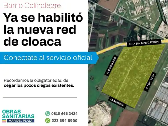 Vecinos del barrio Colinalegre ya pueden conectarse a la nueva red de cloacas