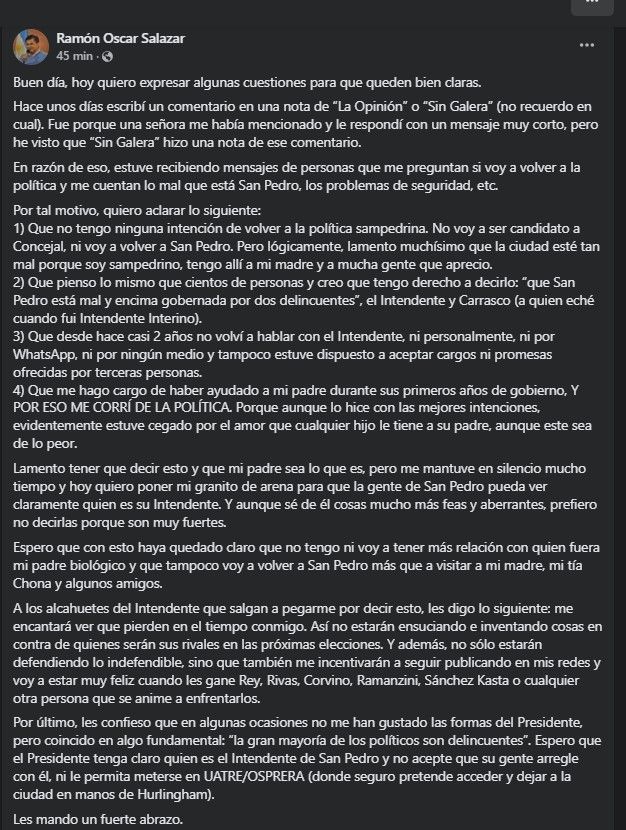 Salazar Ramón posteo 2