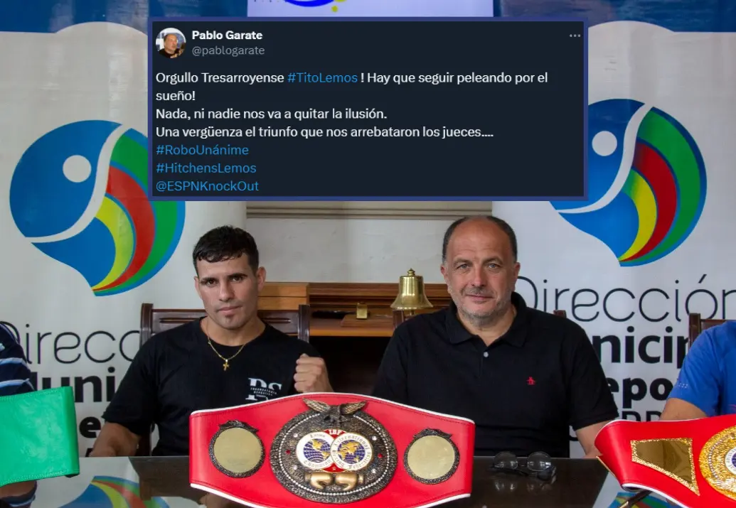 Garate en redes sociales sobre la pelea de Tito Lemos: “Una vergüenza el triunfo que nos arrebataron los jueces”