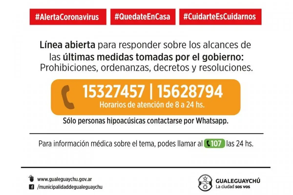 Se atendieron más de 1500 consultas de gualeguaychuenses vinculadas al coronavirus.