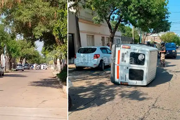 Se le rompió la camioneta, enganchó un auto estacionado y volcó