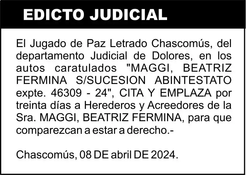 MAGGI, BEATRIZ FERMINA S/SUCESION ABINTESTATO