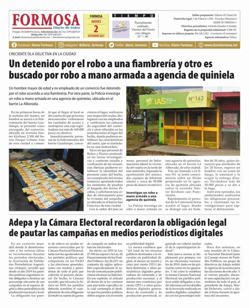 Tapa y Contratapa 2 de septiembre de 2021