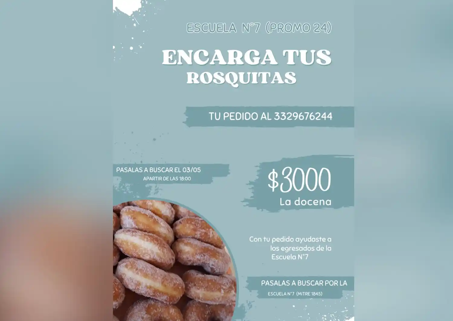 Escuela 7: venden rosquitas para recaudar plata para fiesta de egresados