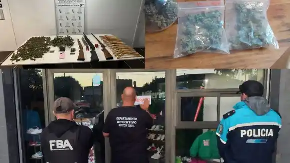 Allanamientos por robo: secuestro de armas, drogas y clausura de un local comercial