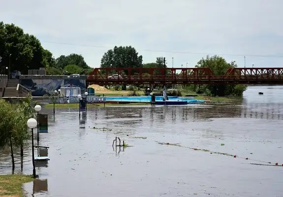 Efecto temporal: Ramas caídas, suciedad y repunte del río Gualeguaychú