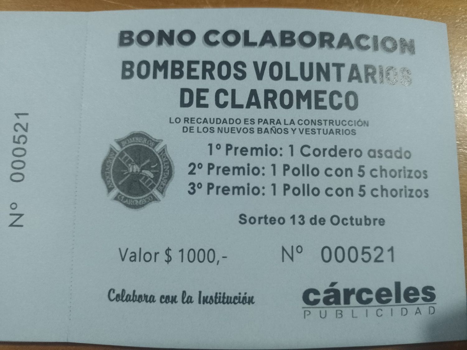 Sorteo del cordero móvil para colaborar con la obra de Bomberos, en Claromecó