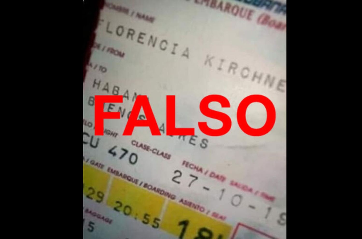 Es falso el pasaje de avión que muestra que Florencia Kirchner viajó a la Argentina el 27 de octubre último