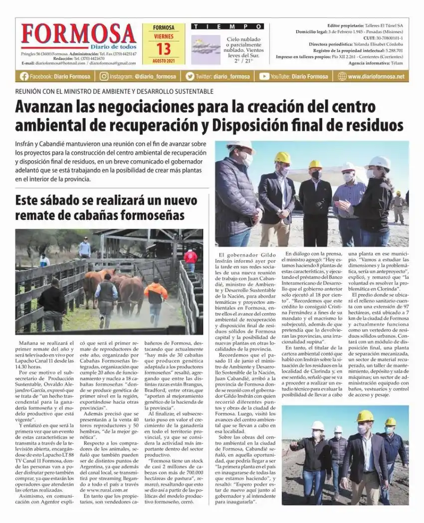 Tapa y Contratapa 13 de agosto de 2021