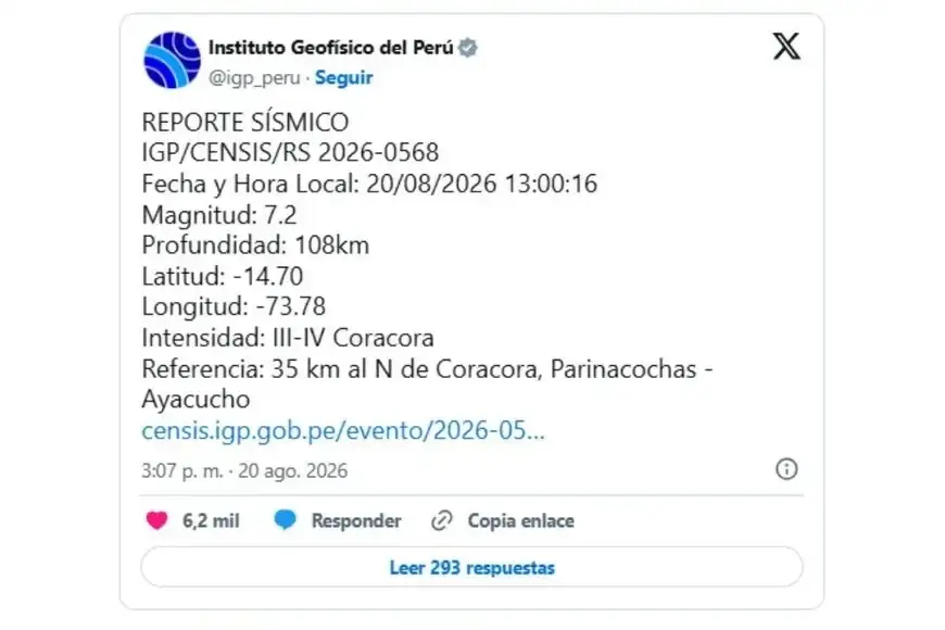 Sismo en Perú.
