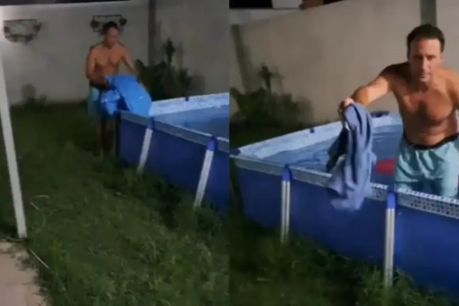 No podía dormir por el calor, usó la pileta de "cama" y se hizo viral en TikTok: mirá el video