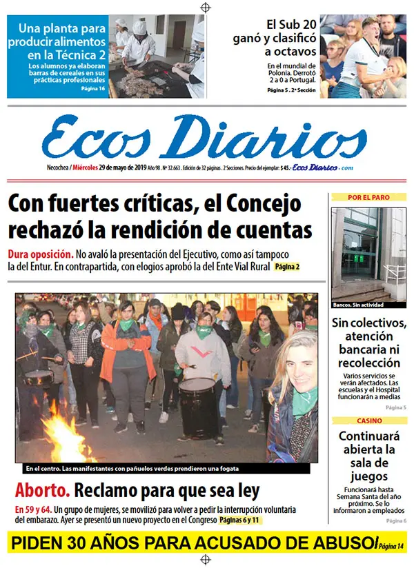 Tapa del 29 de mayo de 2019