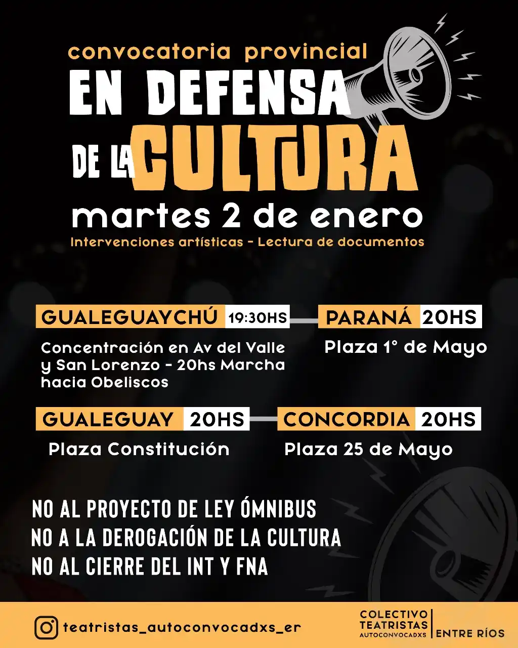 Artistas entrerrianos se movilizarán contra el proyecto de “Ley Ómnibus”