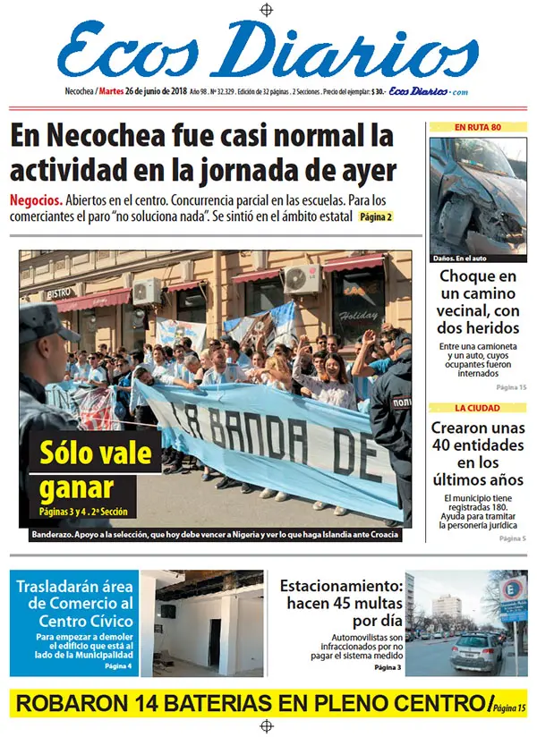 Tapa del 26 de junio de 2018