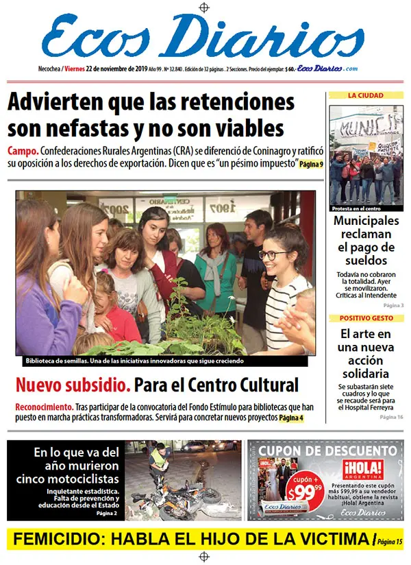 Tapa del 22 de noviembre de 2019