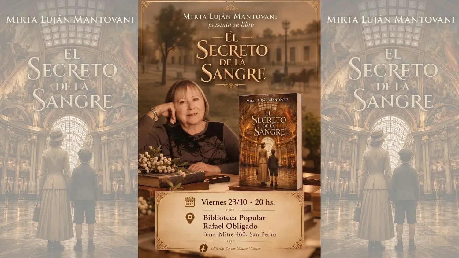 La nueva obra de la escritora sampedrina Mirta Luján Mantovani, "El secreto de la sangre", será presentado el 23 de octubre.
