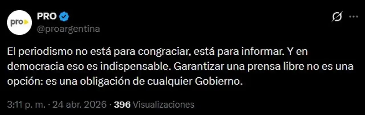 El PRO advirtió al Gobierno: “El periodismo no está para congraciar, está para informar”