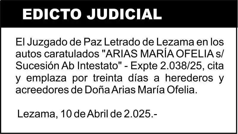 ARIAS MARÍA OFELIA s/ Sucesión Ab Intestato