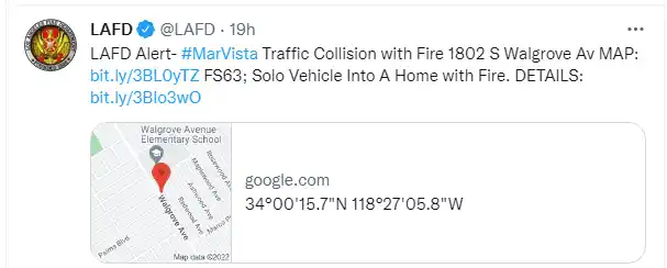 El departamento de bomberos notificó en su Twitter el accidente de Anne Heche.