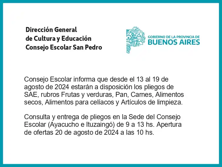 [Publicación Oficial] Consejo Escolar: Pliegos SAE disponibles
