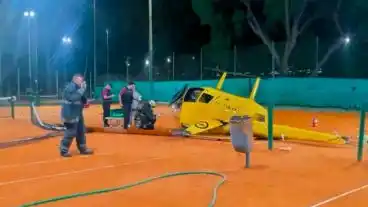 Las primeras imágenes del helicóptero caído en la cancha de tenis del excircuito KDT
