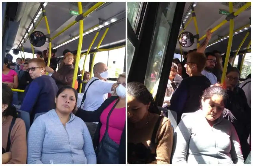 Hacinados en plena cuarentena: la foto de un colectivo lleno que genera preocupación