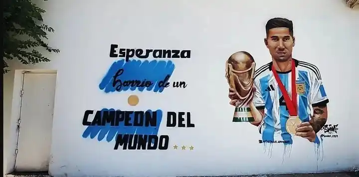 Gonzalo Montiel ya tiene dos murales en La Matanza: Uno por la Copa América y otro por el mundial