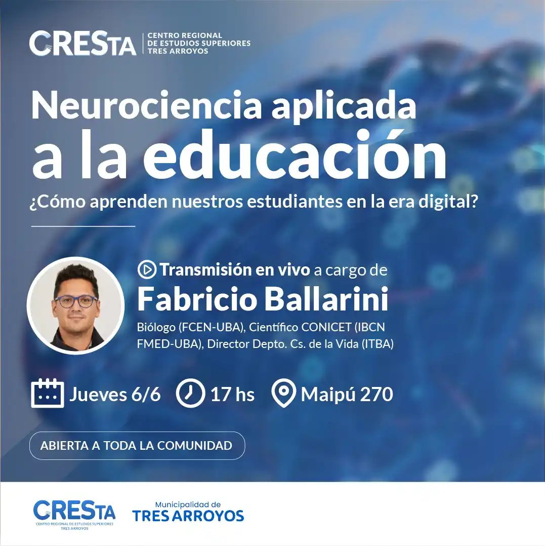 Proyectarán en CRESTA una charla virtual sobre neurociencia aplicada a la educación