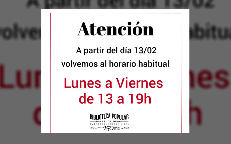 La biblio retoma su horario habitual