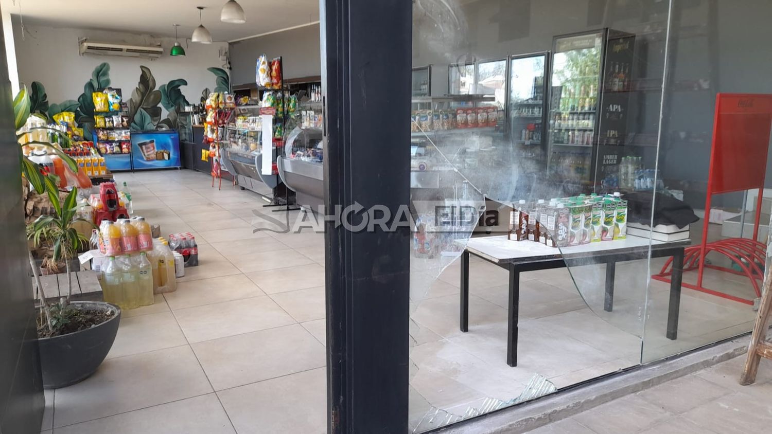 Le destrozaron la vidriera a un local para entrar a robar