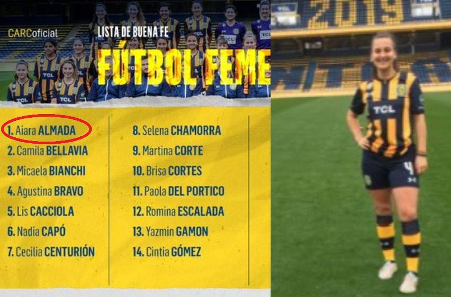 Central se equivocó el nombre de una jugadora del plantel, que tomó el error con humor