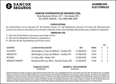 El Consejo de Administración del Grupo Sancor Seguros convoca a Asambleas Electorales