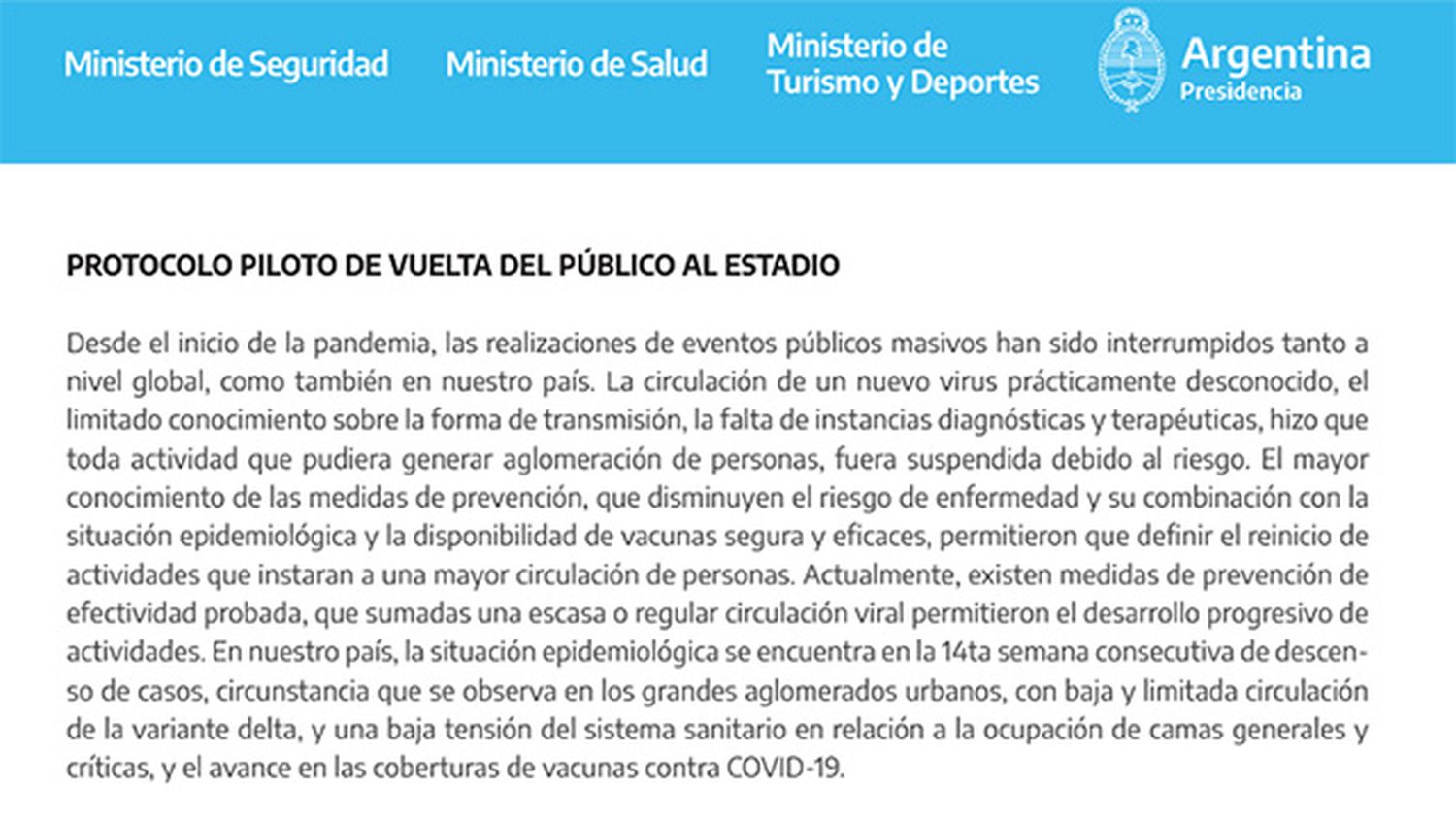 Protocolo para la vuelta del público a los estadios: Aplicación Cuidar, tapabocas y distanciamiento