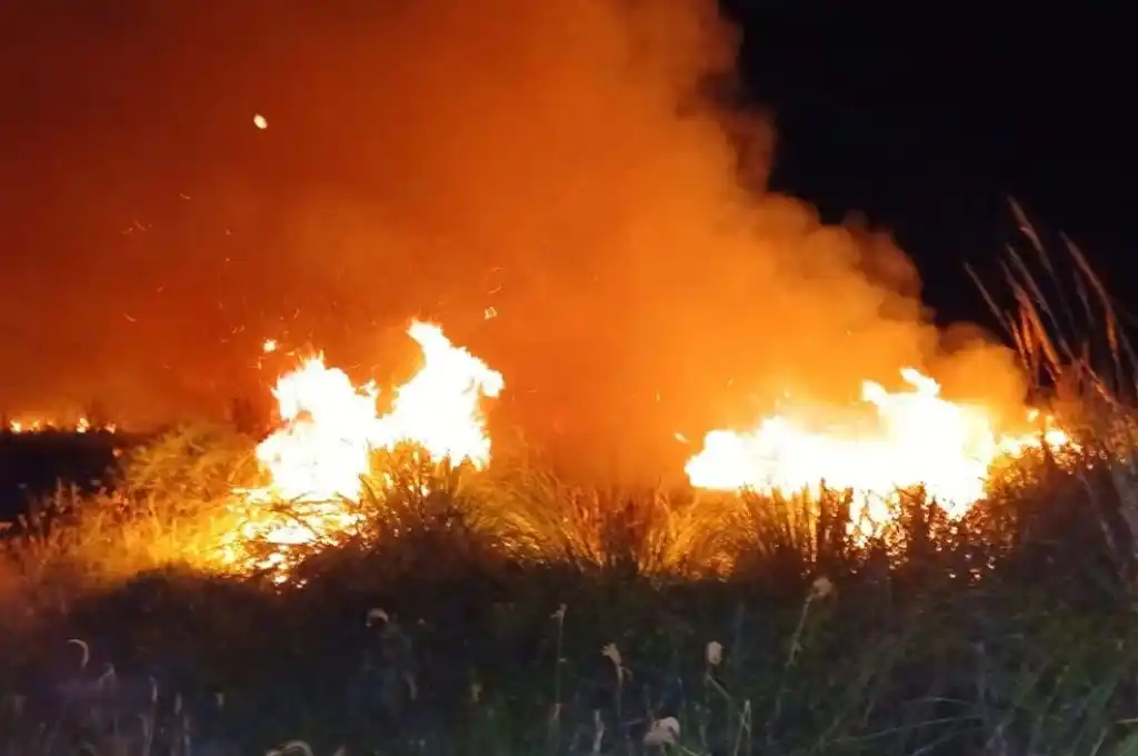 Incendio donde quemaron cables que robaron, lo que generó un apagón. Crédito: Bomberos Voluntarios de Coronda.