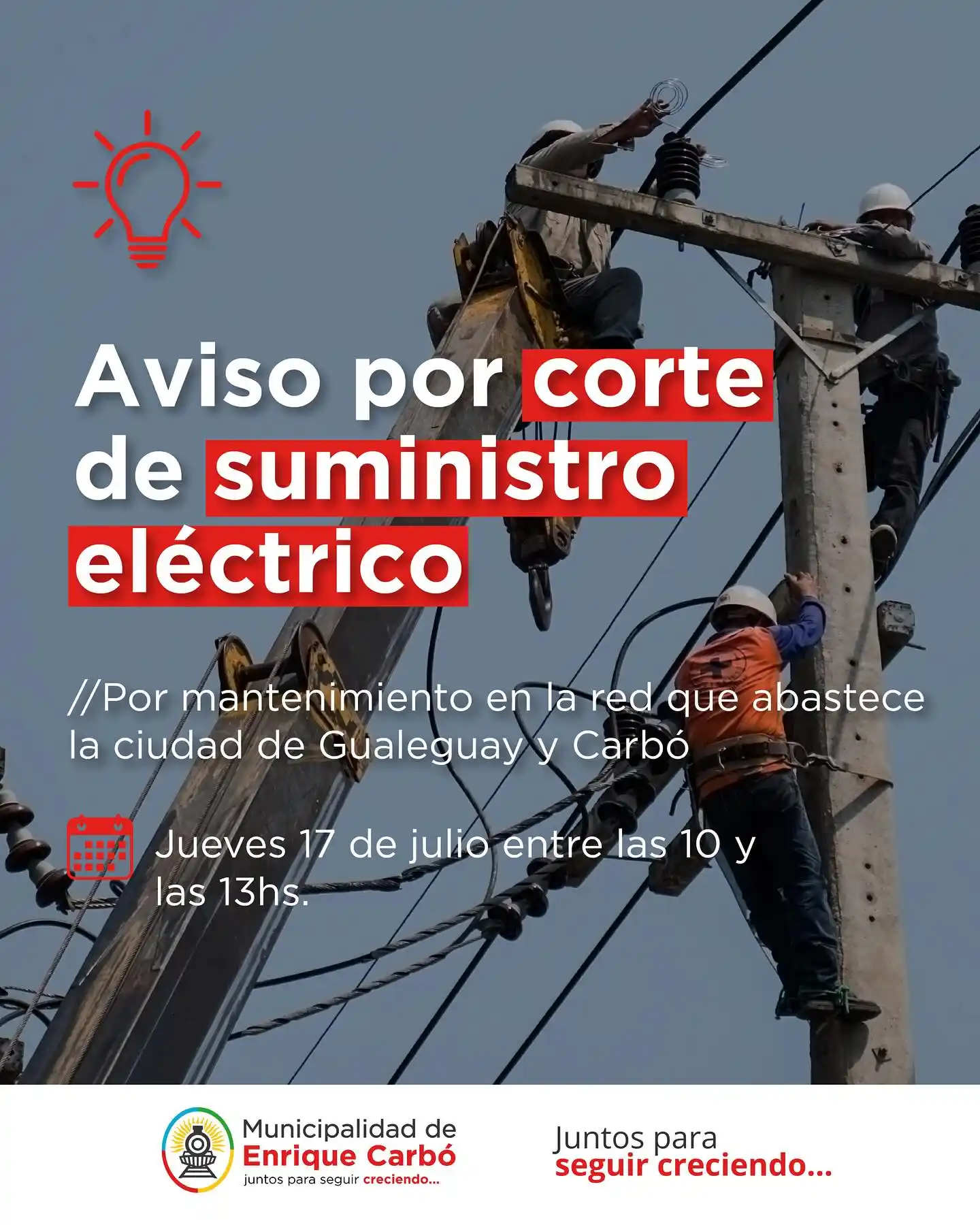 Corte programado de energía eléctrica en Gualeguay y Enrique Carbó