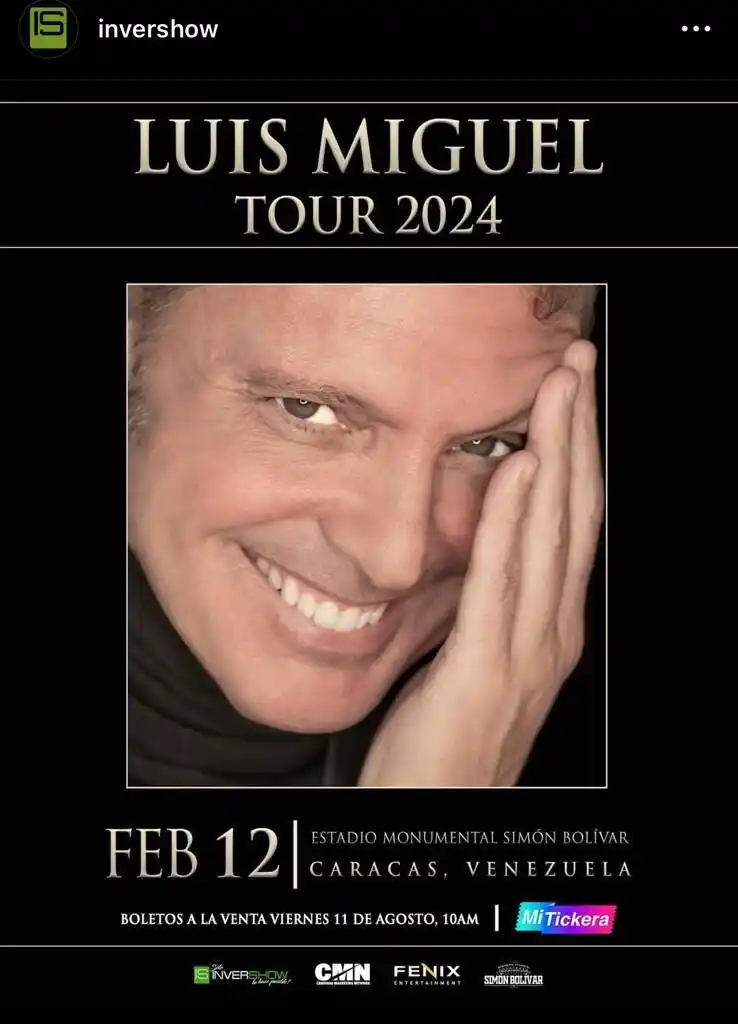 El viernes salen a la venta los boletos del concierto de Luis Miguel. Foto Instagram
