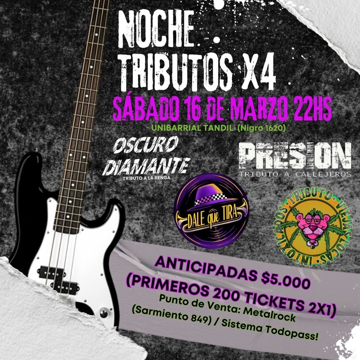 “Noche Tributos x 4” a puro rock en la Uni Barrial