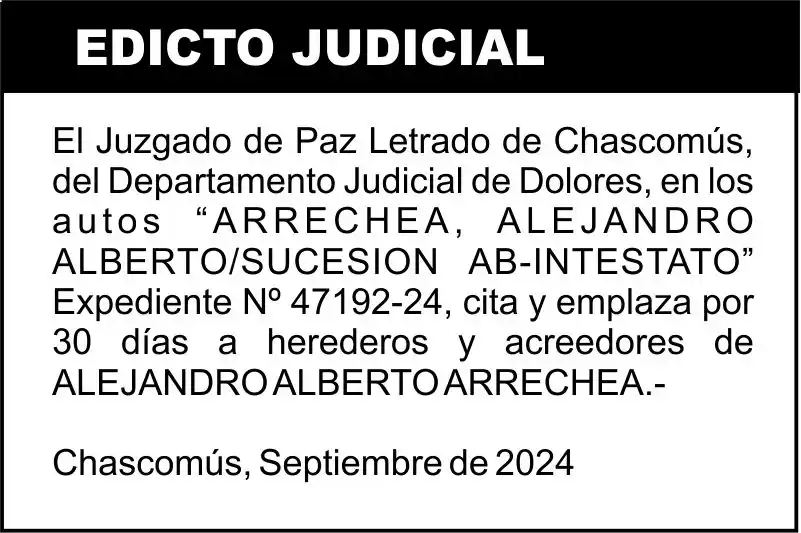 ARRECHEA, ALEJANDRO ALBERTO/SUCESION AB-INTESTATO