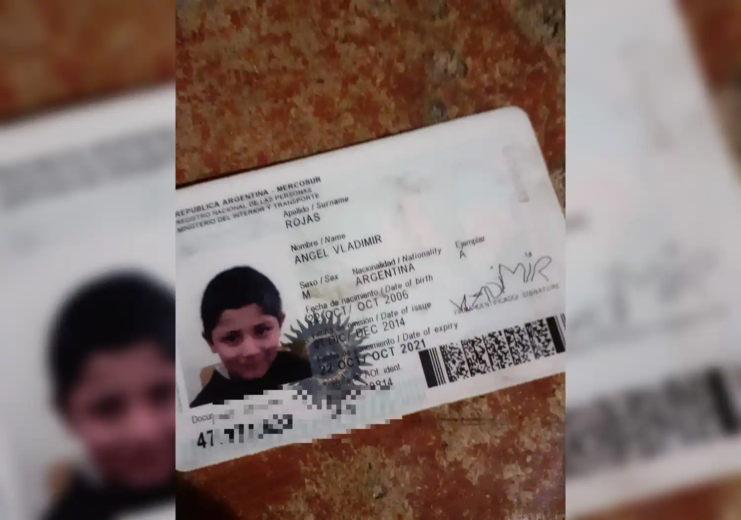 Encontraron el DNI de Ángel Rojas