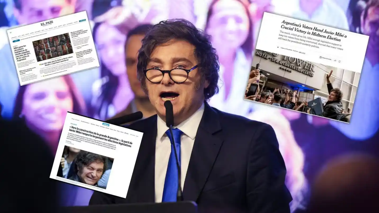 La victoria de La Libertad Avanza fue destacada en los principales medios internacionales. (Foto: REUTERS/Cristina Sille/editada).