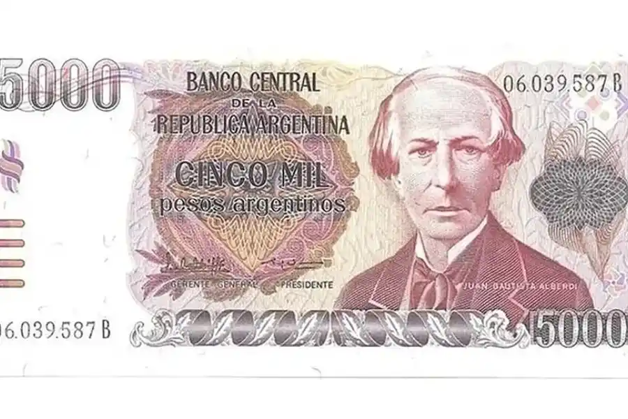 El billete de Alberdi emitido en 1984.