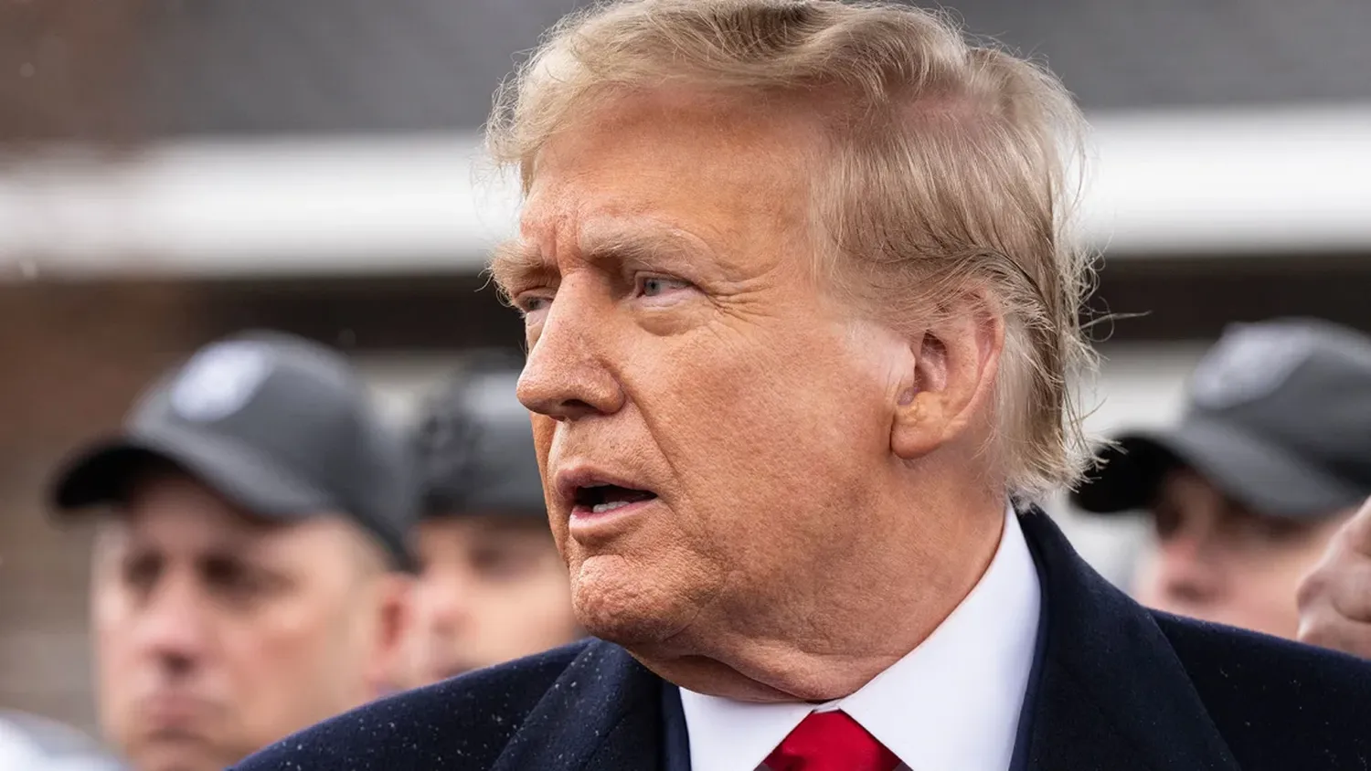 Former President Donald Trump speaks to the press after attending the wake for slain NYPD Officer Jonathan Diller on March 28, 2024.