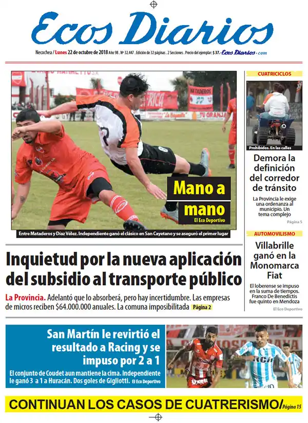 Tapa del 22 de octubre de 2018